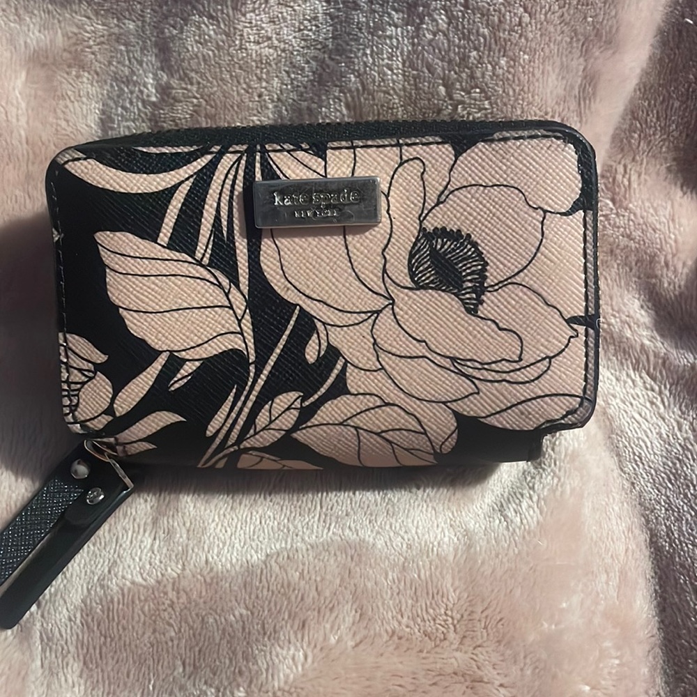 Kate Spade Double Zip Card Case Wallet - Pink/black floral